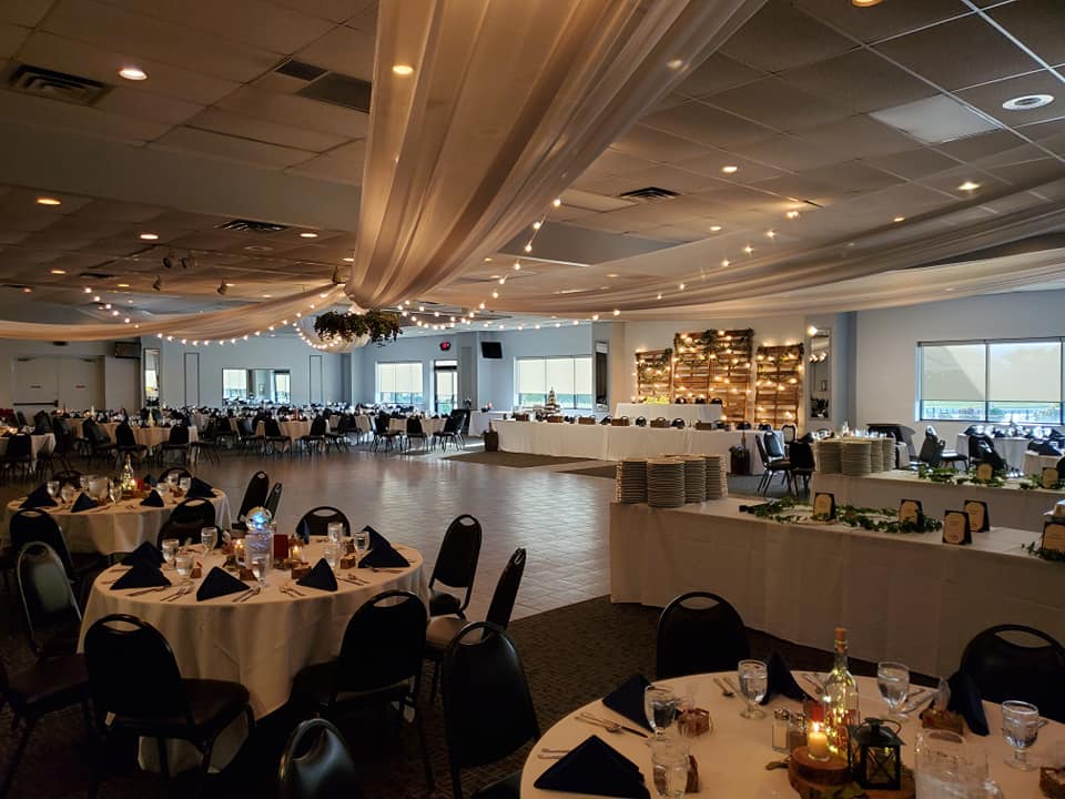 Camden Falls Tiffin Ohio Reception Draping, Christmas lights